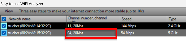 WLAN auf nicht unterstütztem Kanal 64